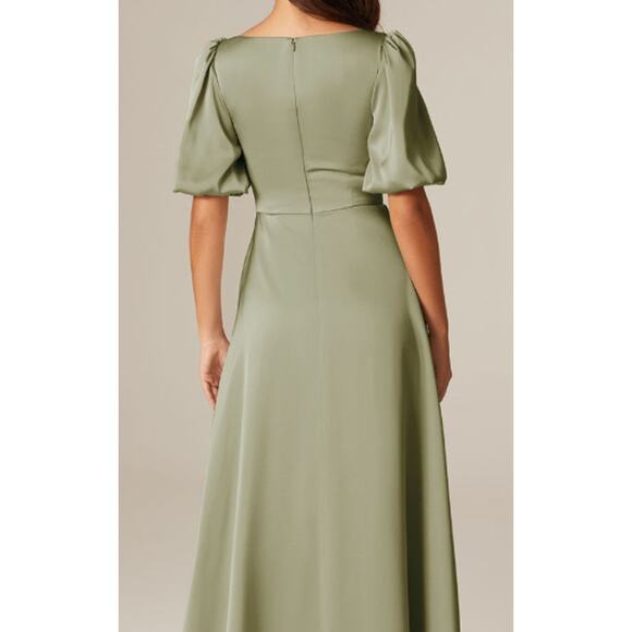 AW BRIDAL 2 XS fennel seed green Etta satin formal bridesmaid maxi dress NEW b85 - Picture 2 of 10